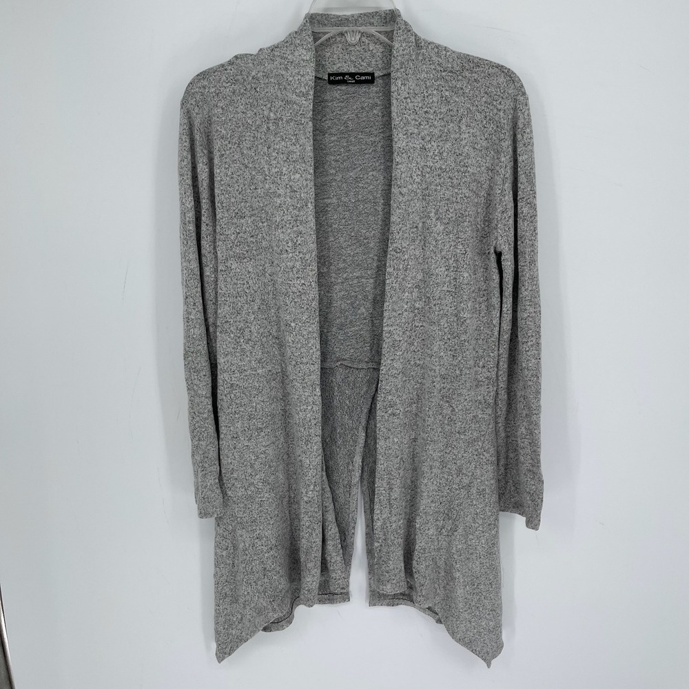 Kim & Cami Women's Gray Stretch Sharkbite Hem Open Front Cardigan Sweater Size S